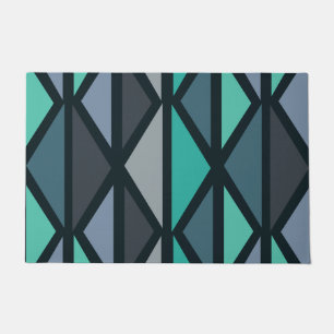 Retro Geometric Art Triangles Black Teal Doormat