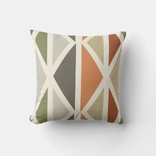 Retro Geometric Art Triangles Green Orange Cushion
