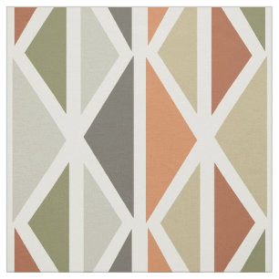 Retro Geometric Art Triangles Green Orange Fabric