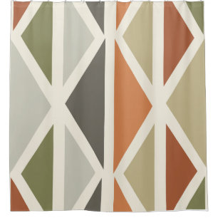 Retro Geometric Art Triangles Green Orange Shower Curtain