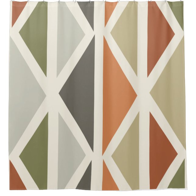 Retro Geometric Art Triangles Green Orange Shower Curtain (Front)