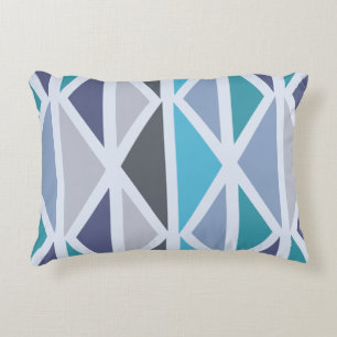 Retro Geometric Art Triangles Turquoise Grey Decorative Cushion