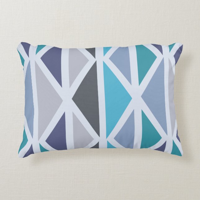 Retro Geometric Art Triangles Turquoise Grey Decorative Cushion (Front)