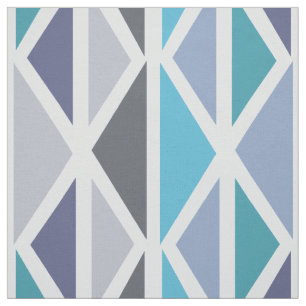 Retro Geometric Art Triangles Turquoise Grey Fabric