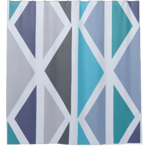 Retro Geometric Art Triangles Turquoise Grey Shower Curtain
