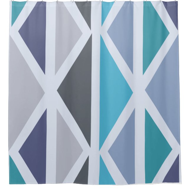 Retro Geometric Art Triangles Turquoise Grey Shower Curtain (Front)