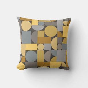 Retro Geometric Art Yellow Grey Cushion