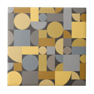 Retro Geometric Art Yellow Grey Tile