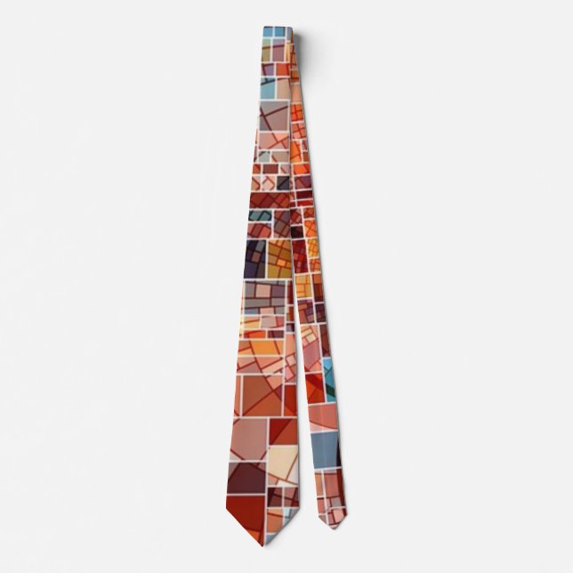 "Retro Geometric Block" Men's Mixed Colourful Fun Tie (Front)