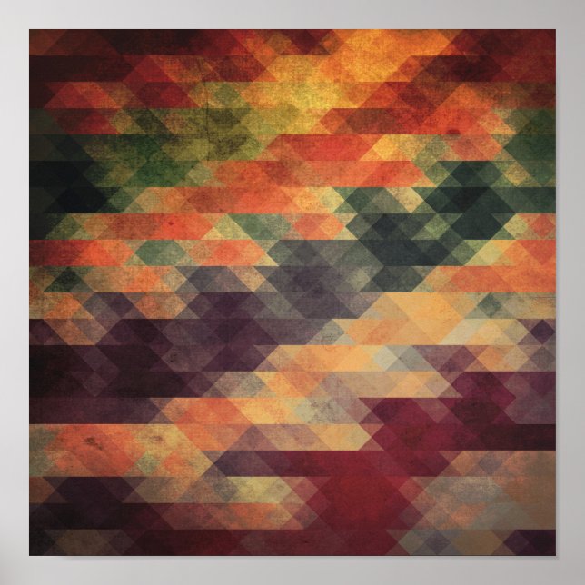 Retro Geometric Bold Stripes Worn Colours Poster (Front)
