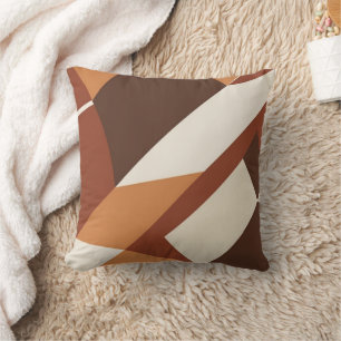Retro Geometric Brown and Orange Throw Pillow