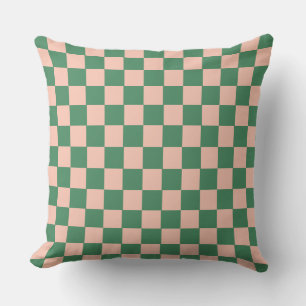 Retro Geometric Checkerboard Pattern Green Pink Cushion