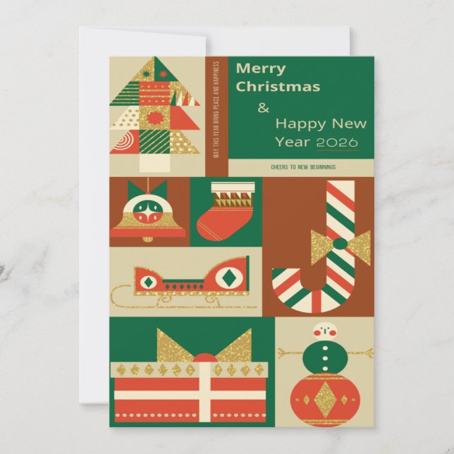 Retro Geometric Christmas Greeting Card – Festive  (Front)