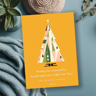 Retro Geometric Christmas Tree Blush Green Mustard Holiday Card