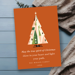 Retro Geometric Christmas Tree Blush Green Rust Holiday Card