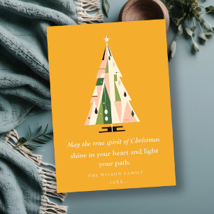 Retro Geometric Christmas Tree Blush Mustard Green Holiday Card