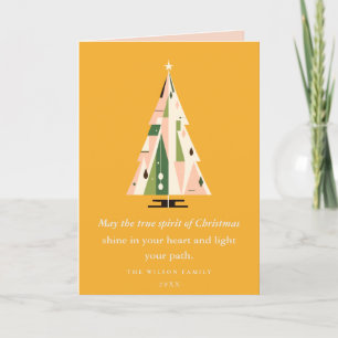 Retro Geometric Christmas Tree Blush Mustard Green Holiday Card