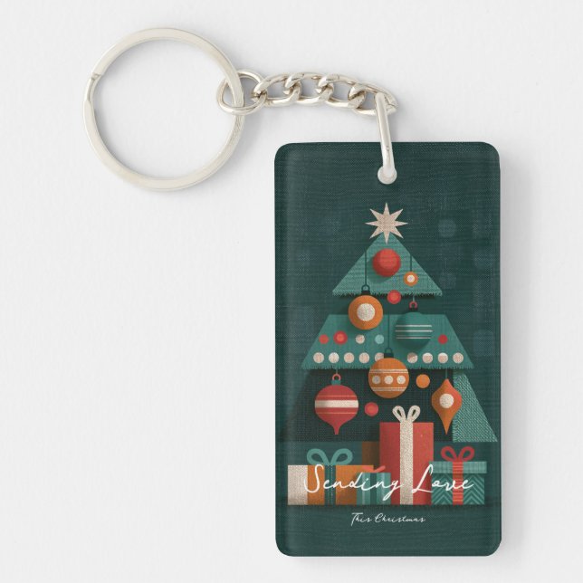 Retro Geometric Christmas Tree Key Ring (Front)