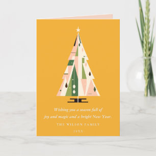 Retro Geometric Christmas Tree Yellow Forest Green Holiday Card