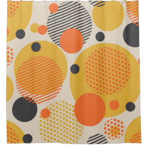 Retro Geometric Circles: 60s Vintage Shower Curtain