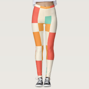 Retro Geometric Colour Block Pattern Leggings