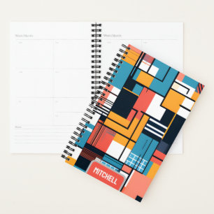 Retro geometric colour blocks personalised 2024  planner
