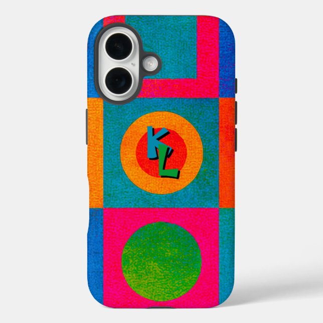Retro Geometric Colour Pop Phone Case with Monogra (Back)