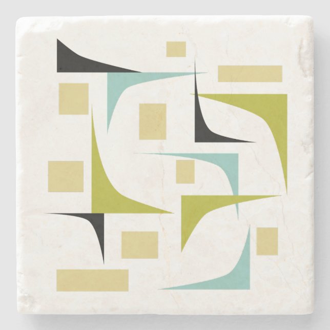 Retro Geometric Corners Mid Century Modern Stone Coaster (Front)