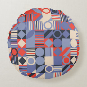 Retro geometric covers set. Bauhaus retro design c Round Cushion