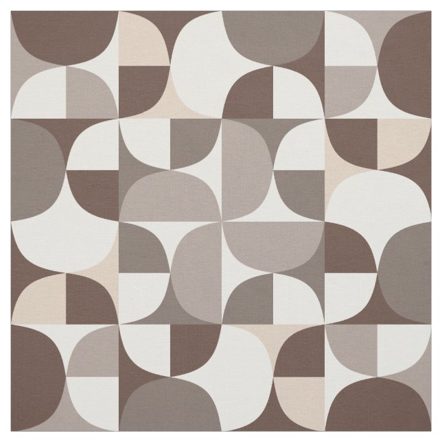 Retro Geometric Curves Pattern - Terra Brown Fabric (Swatch)