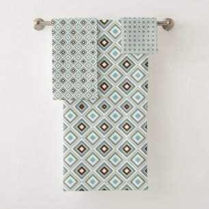 Retro Geometric Diamond Pattern Bath Towel Set