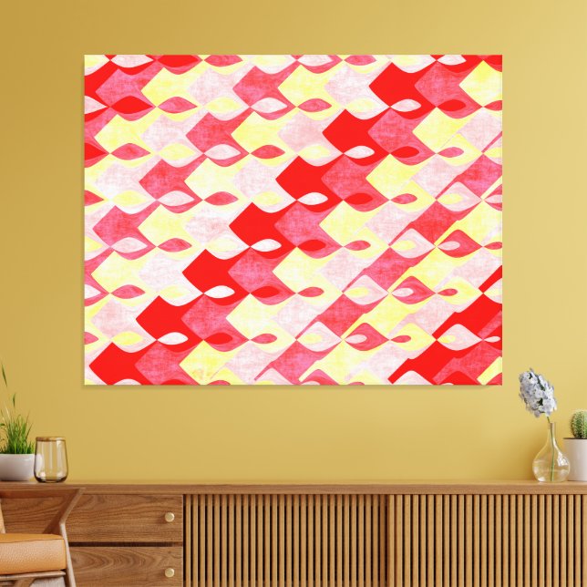 Retro Geometric Diamond Pattern Red, Pink & Yellow Canvas Print (Insitu(LivingRoom))