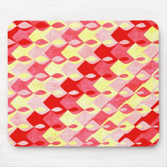 Retro Geometric Diamond Pattern Red, Pink & Yellow Mouse Mat (Front)