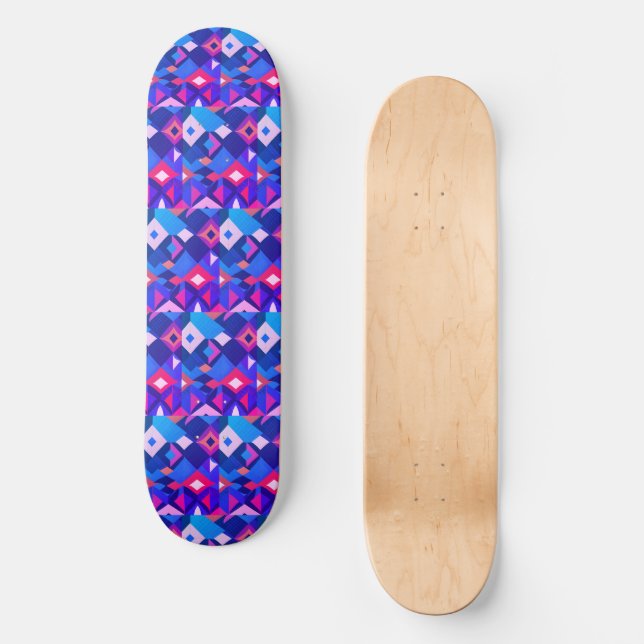 Retro Geometric Diamonds in Purples and Pinks Skateboard (Front)