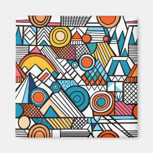 Retro Geometric Doodle Art Composition Magnet