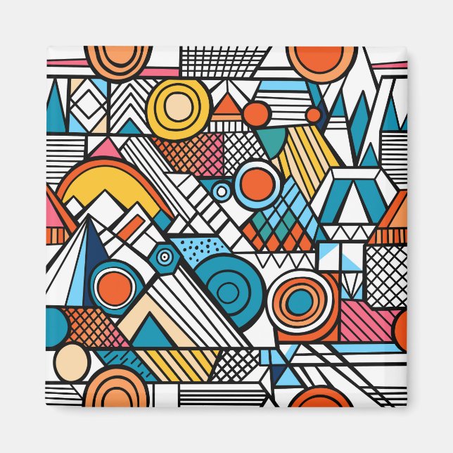 Retro Geometric Doodle Art Composition Magnet (Front)