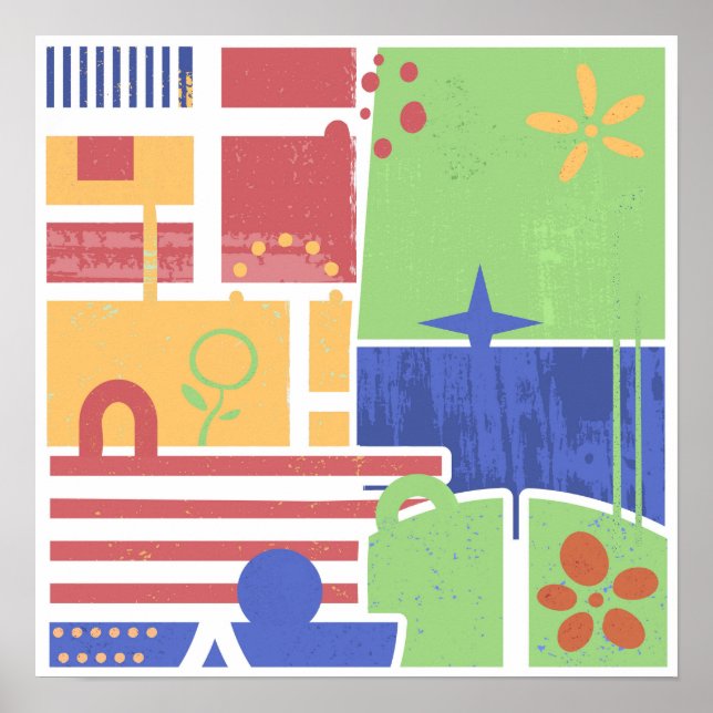 Retro Geometric Floral Block Poster (Front)