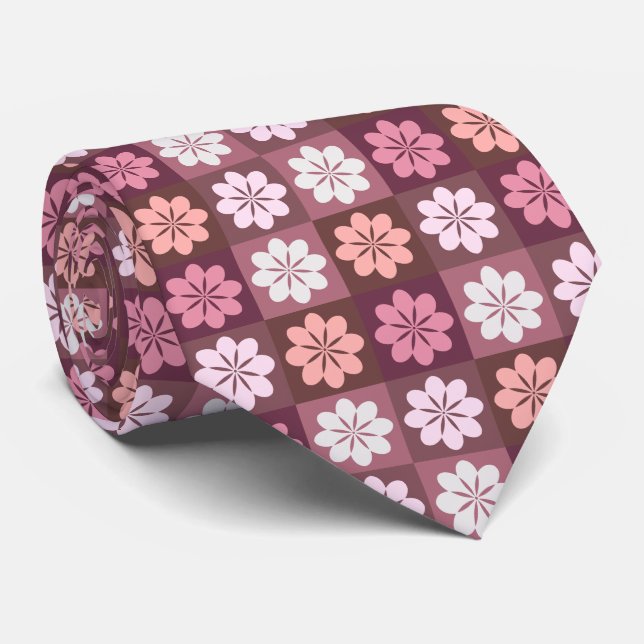 Retro Geometric Floral Pattern Neck Tie (Rolled)