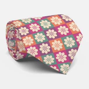 Retro Geometric Floral Pattern Neck Tie