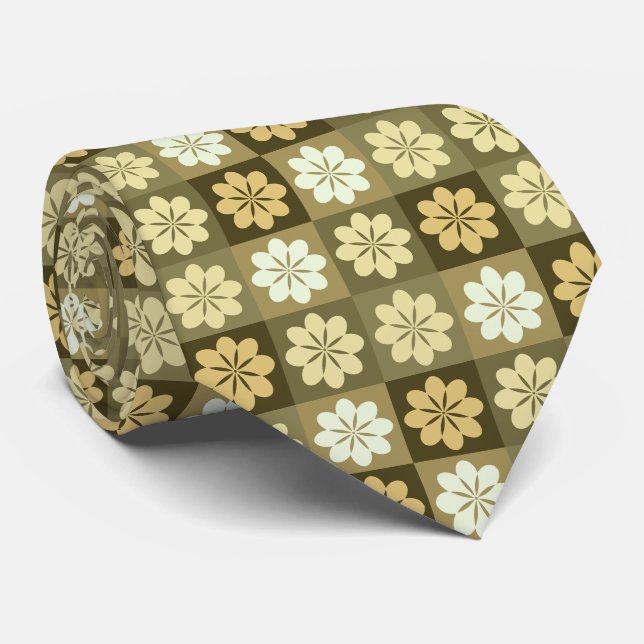 Retro Geometric Floral Pattern Neck Tie (Rolled)