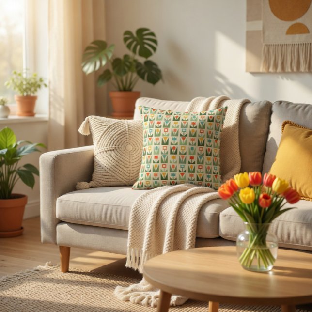 Retro Geometric Floral Throw Pillow (Creator Uploaded)