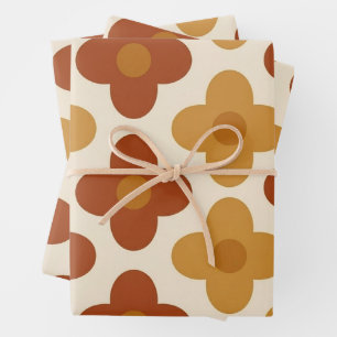 Retro Geometric Four Petal Flower Floral Wrapping Paper Sheet