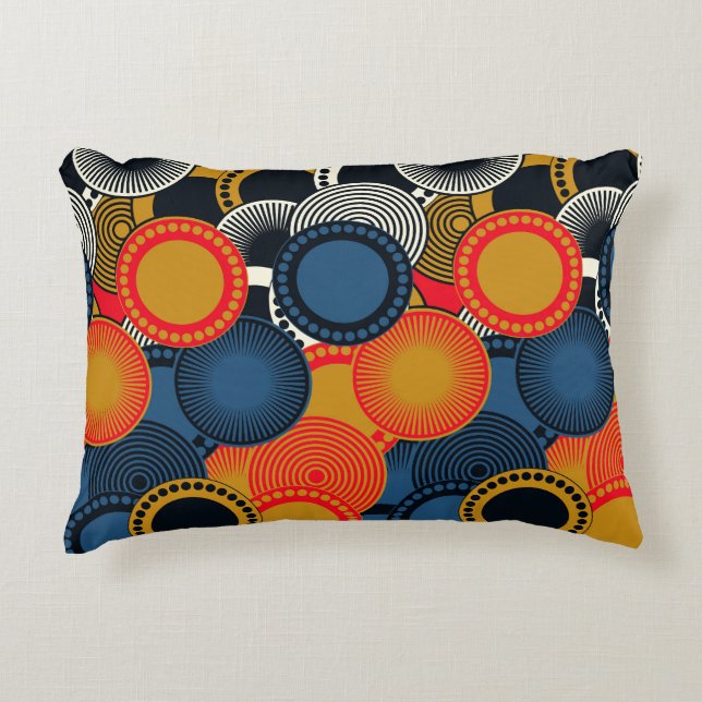 Retro Geometric: Golden Circles Harmony Decorative Cushion (Front)