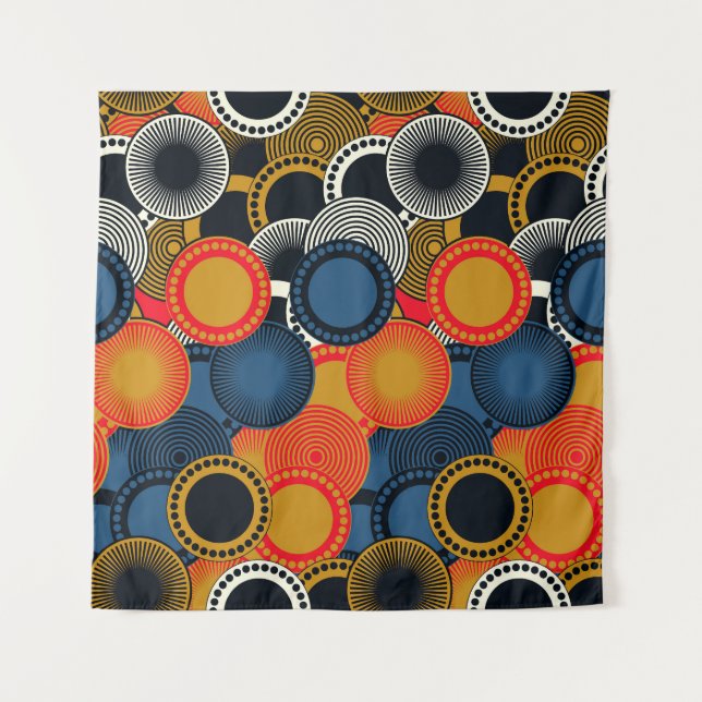 Retro Geometric: Golden Circles Harmony Tapestry (Front)