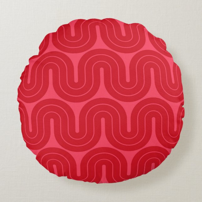 Retro Geometric Gradient Wave Design Round Cushion (Front)