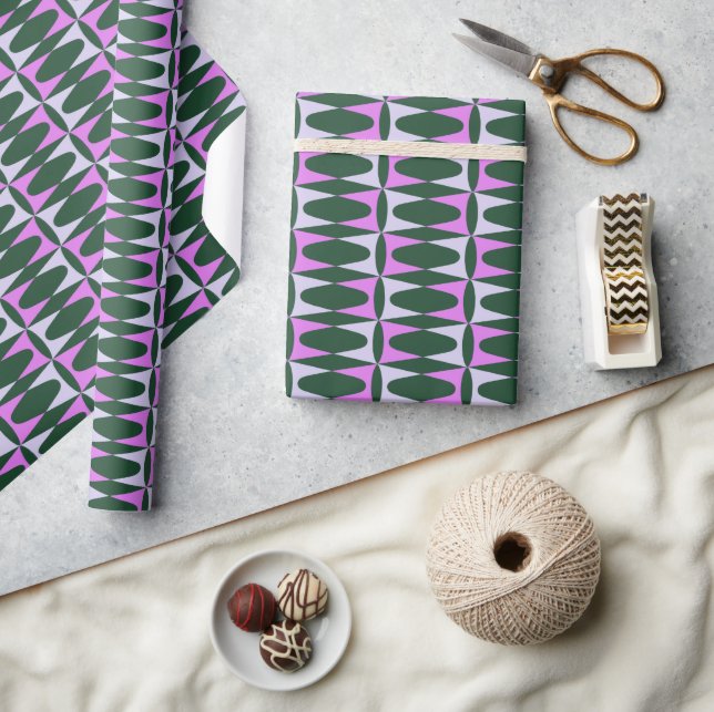 Retro Geometric Green Purple Unique Bright Festive Wrapping Paper (Crafts)