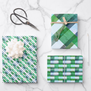 Retro Geometric Green & White Chic Wrapping Paper
