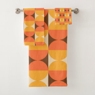 Retro Geometric Half Square and Circle Pattern Bath Towel Set