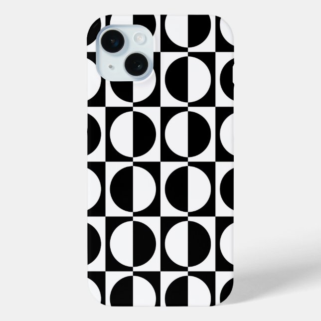 Retro Geometric Half Square and Circle Pattern Case-Mate iPhone Case (Back)