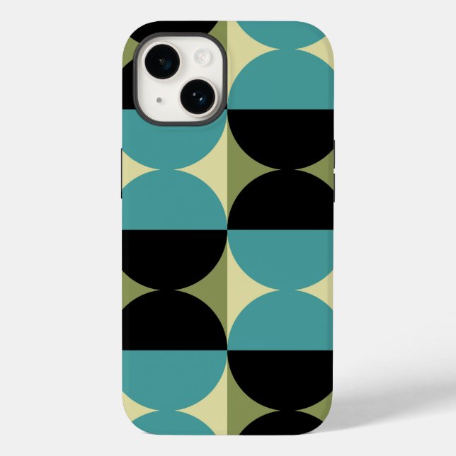 Retro Geometric Half Square and Circle Pattern Case-Mate iPhone Case (Back)